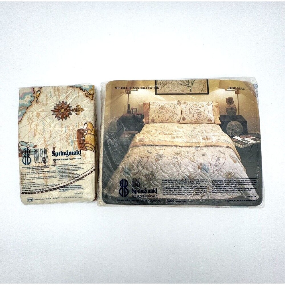 Vtg Bill Blass Springmaid High Seas Double Flat Sheet  & Pillow Cases USA NEW